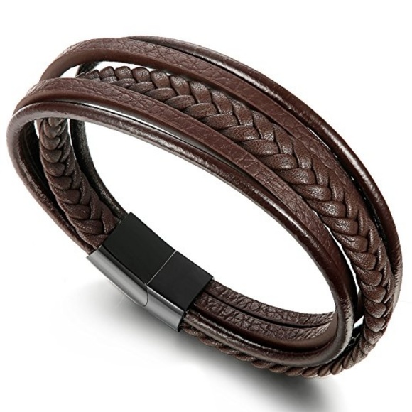New Stylish Men Braided Leather Bracelet Bangle - Picture 4 of 4